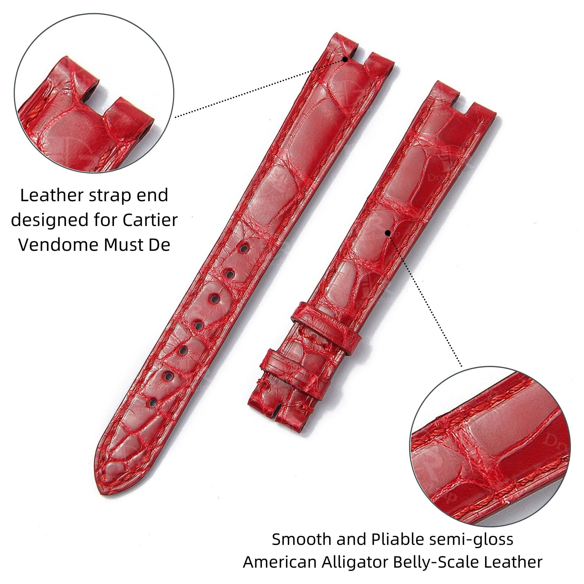 Genuine best quality American Alligator Red custom handmade replacement Cartier leather strap and watch band for Cartier Vendome Must De watch online - Shop the premium High-end crocodile material straps & watch bands from dr Watchstrap at a low price