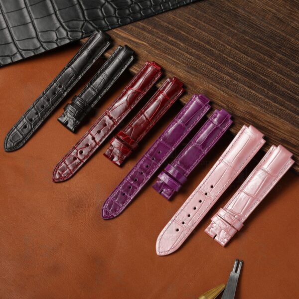 Custom Genuine Alligator black red pink purple leather straps replacement for Cartier Ballon Bleu de watch leather watch band for pin buckle