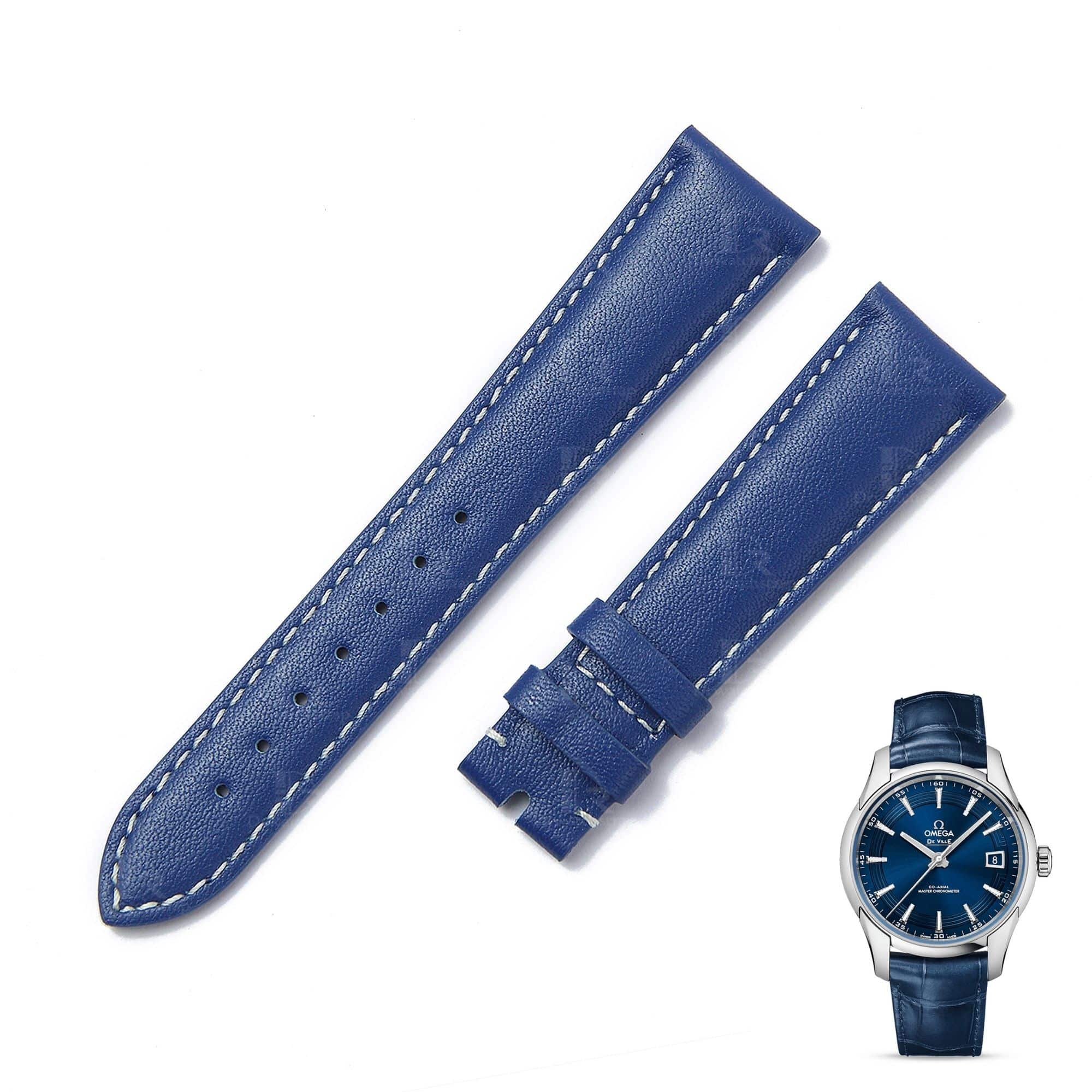 Premium calfskin Omega deville strap replacement the best quality Omega leather watch band 20mm blue watch straps ladies women men