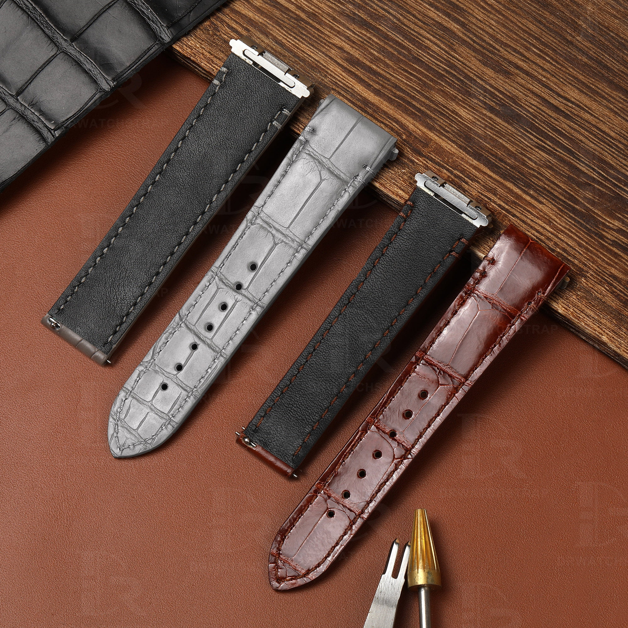 Quickswitch Grey leather watch strap replacement for Cartier Santos watch