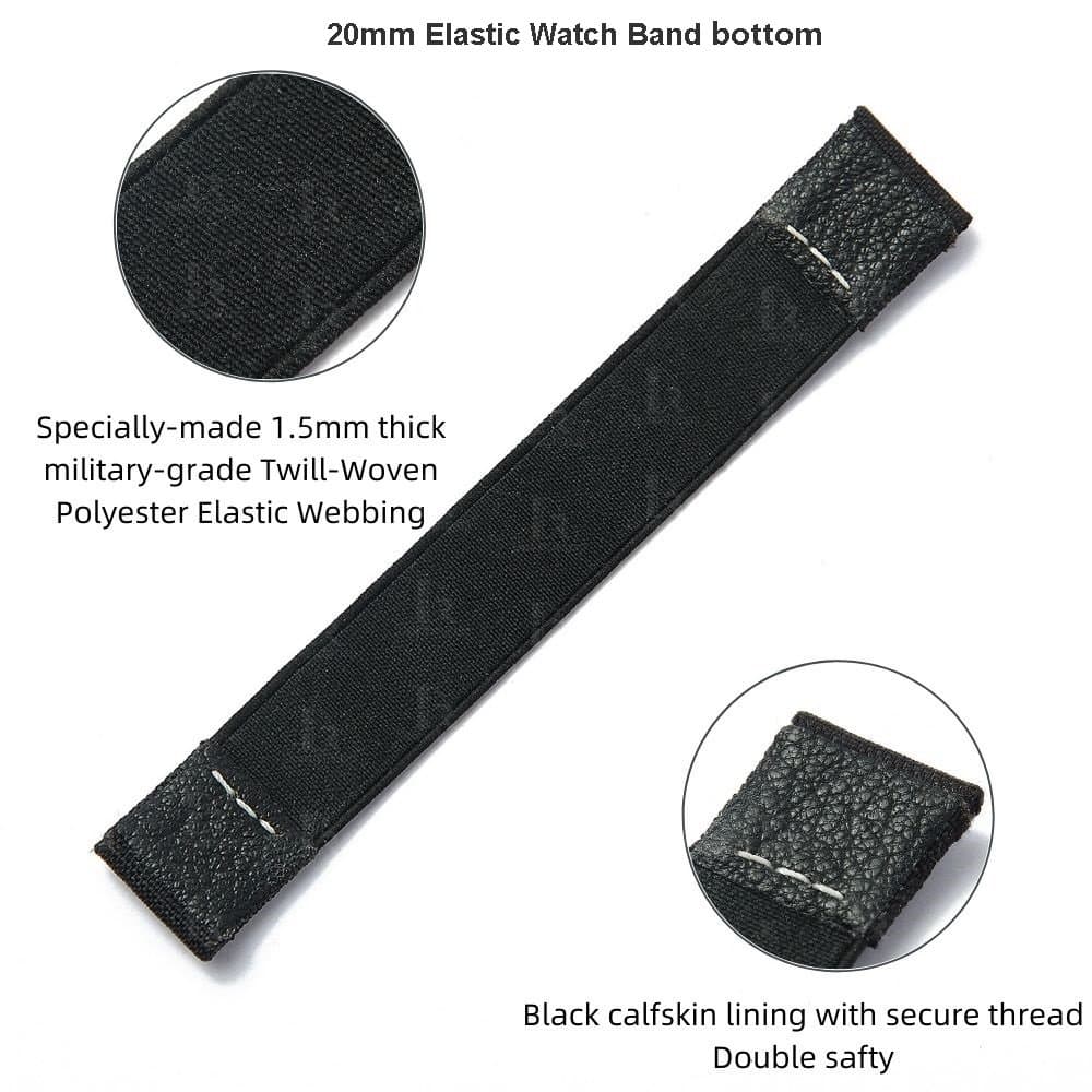 20mm Elastic watch band black canvas nylon strap for Rolex Omega Blancpain Patek Philippe and more