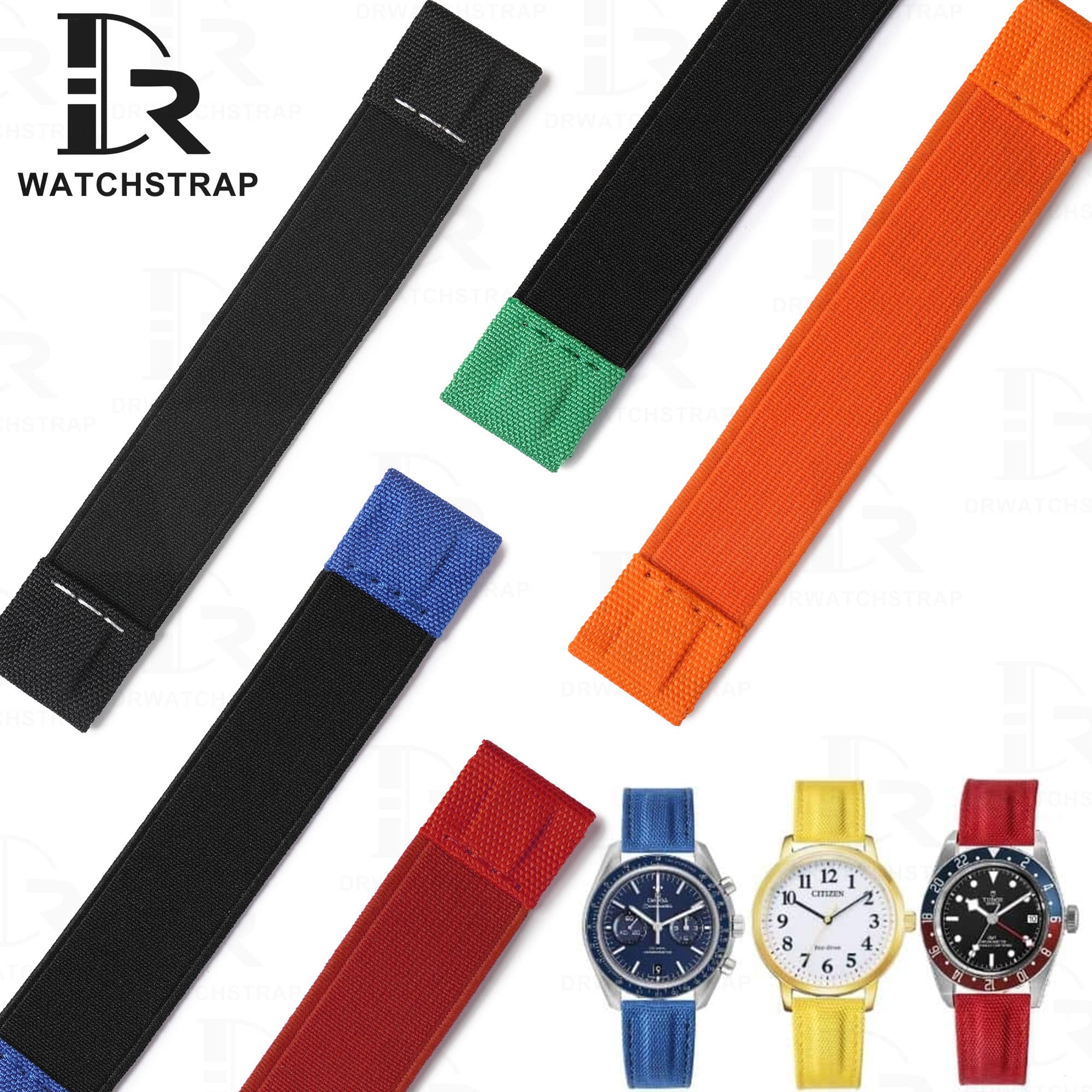 Custom handmade 20mm watch Elastic bands exercises bracelets black brown orange red canvas nylon best elastic watch strap exercise workout for Rolex Omega Blancpain Patek Philippe and more online for sale
