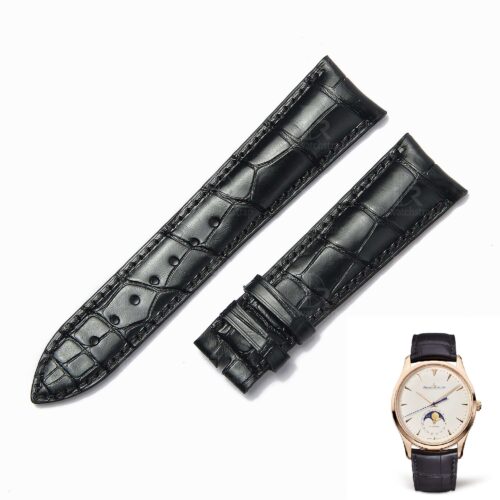Custom black alligator leather watch strap for Jaeger-Lecoultre Master JLC Master strap Custom alligator leather jaeger lecoultre watch bands for JLC Master watches - OEM Curved end leather watch band for sale