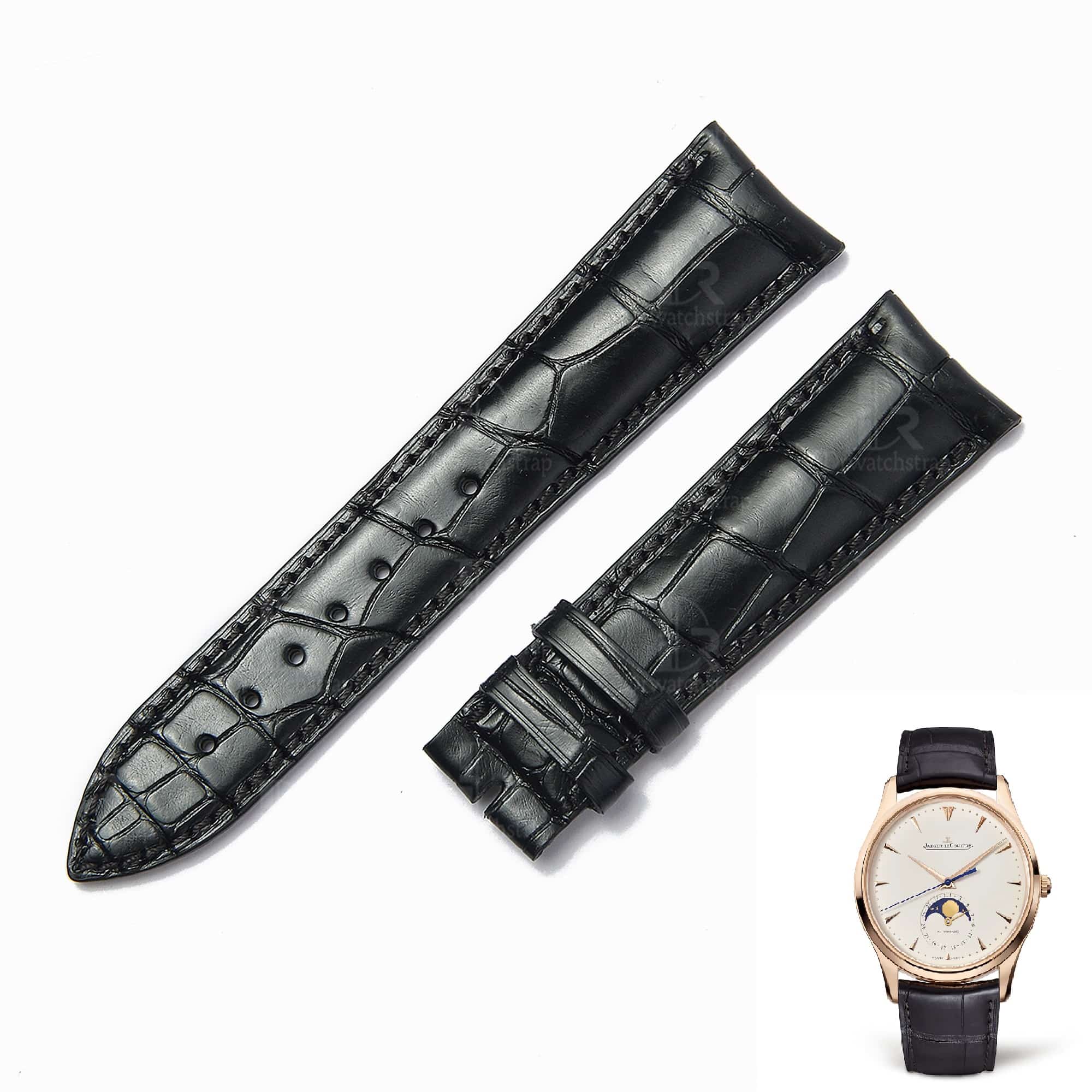Custom alligator leather jaeger lecoultre watch bands for JLC Master watches - OEM Curved end leather watch band for sale