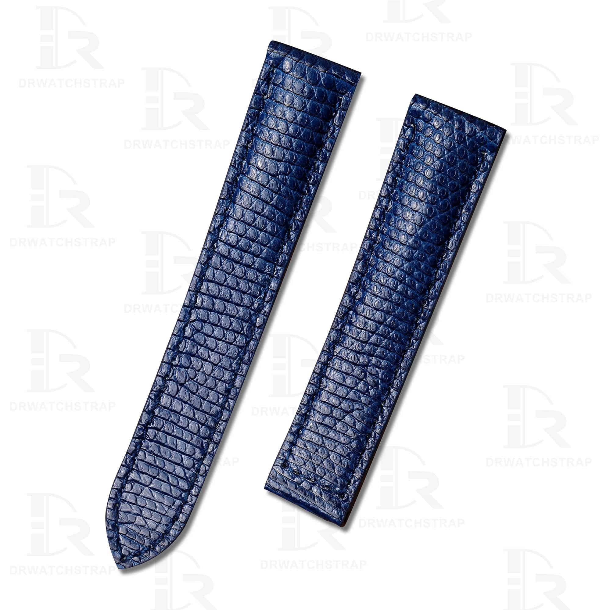 Genuine premium lizard blue leather watch strap for Cartier Tank
