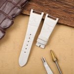 Custom white alligator leather watch band for Omega Speedmaster strap