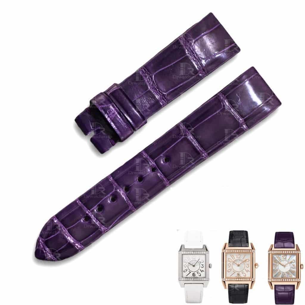 Custom strap fit for Jaeger-Lecoultre Roverso Q7038493 purple crocodile leather replacement watch band - OEM