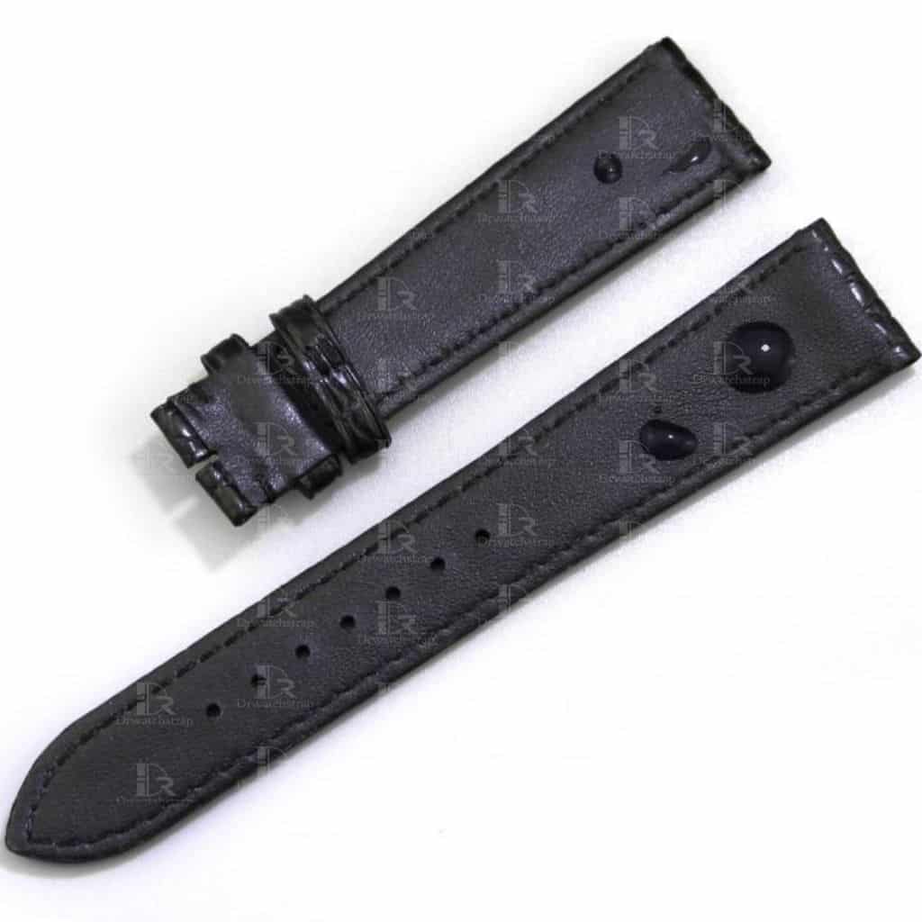replacement leather strap for Glashutte Senator black round scale watchband for sale
