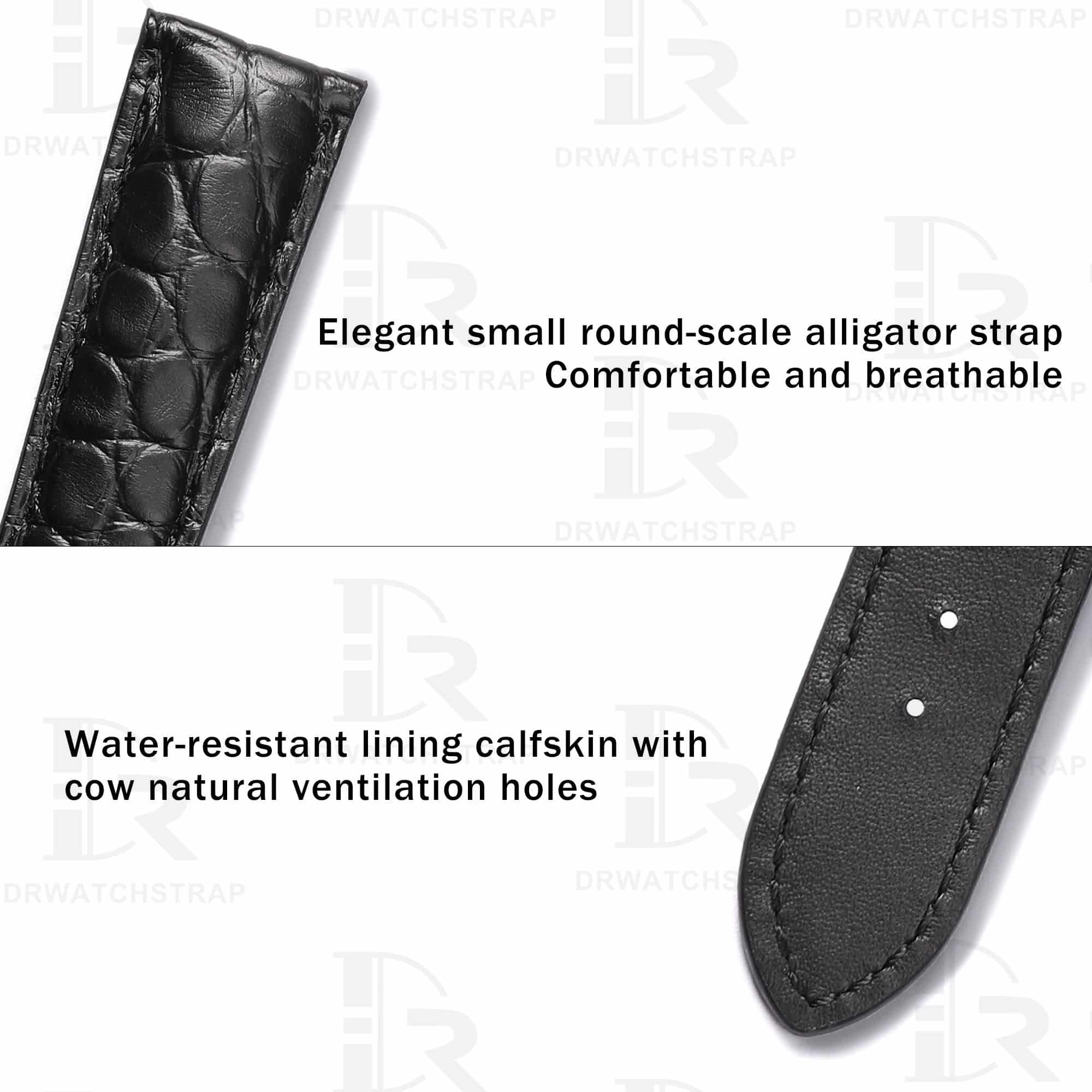 Glashutte Senator Alligator leather strap black round scale watchband Handmade watchbands for sale (3)