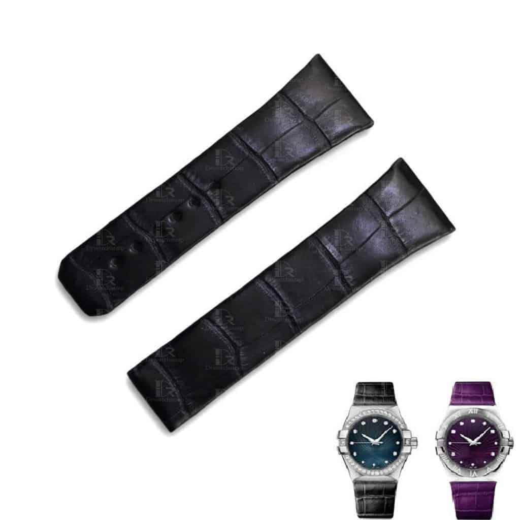 The best quality Omega Constellation leather strap replacement Alligator Omega watch straps black 23mm custom watch bands online for sale