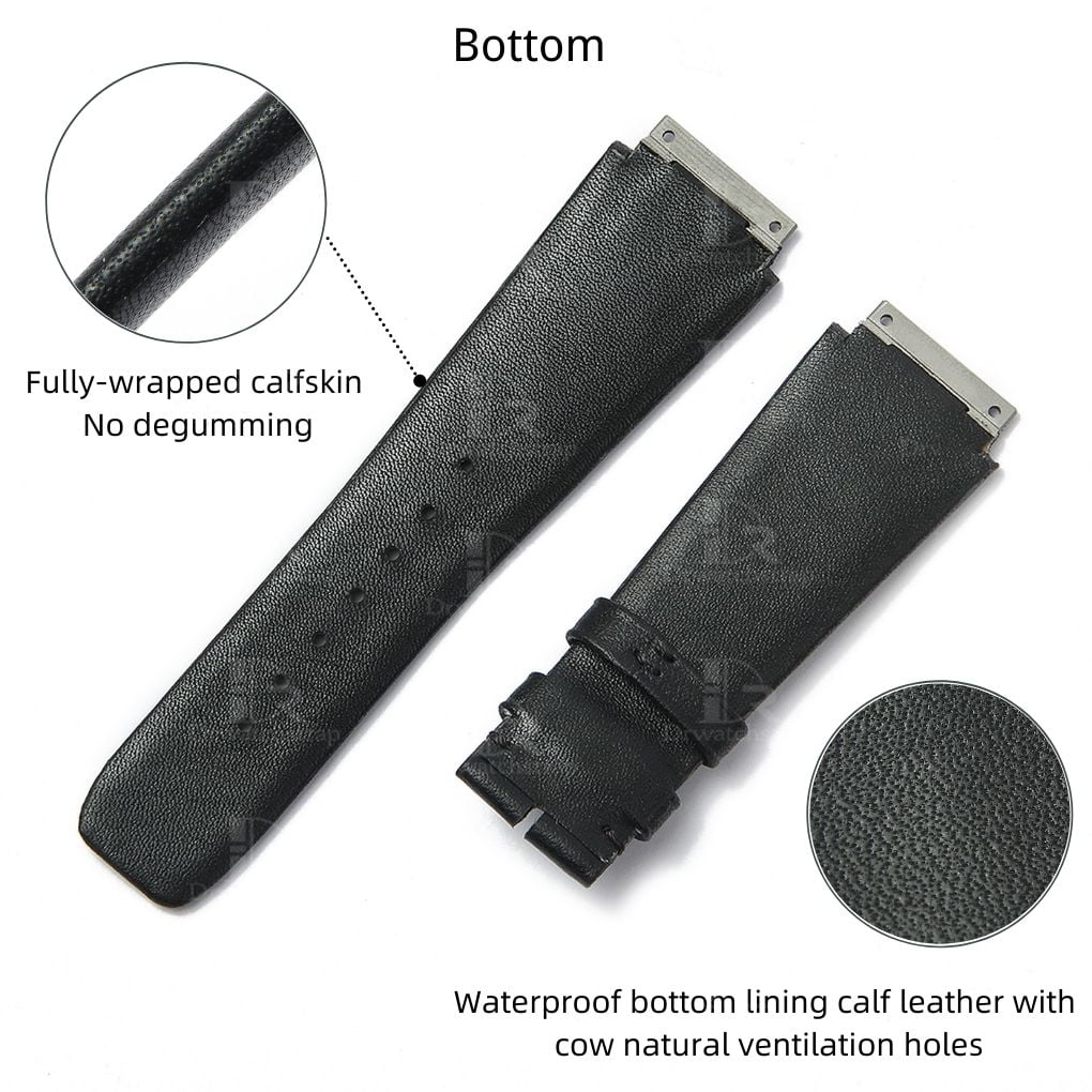 Custom best quality OEM black premium calfskin replacement Richard Mille leather watch band and watch strap for Richard Mille RM 005 007 010 011 016 030 035 055 067 and more luxury watches at a discount price - Shop the high-end cal leather watch bands and straps online