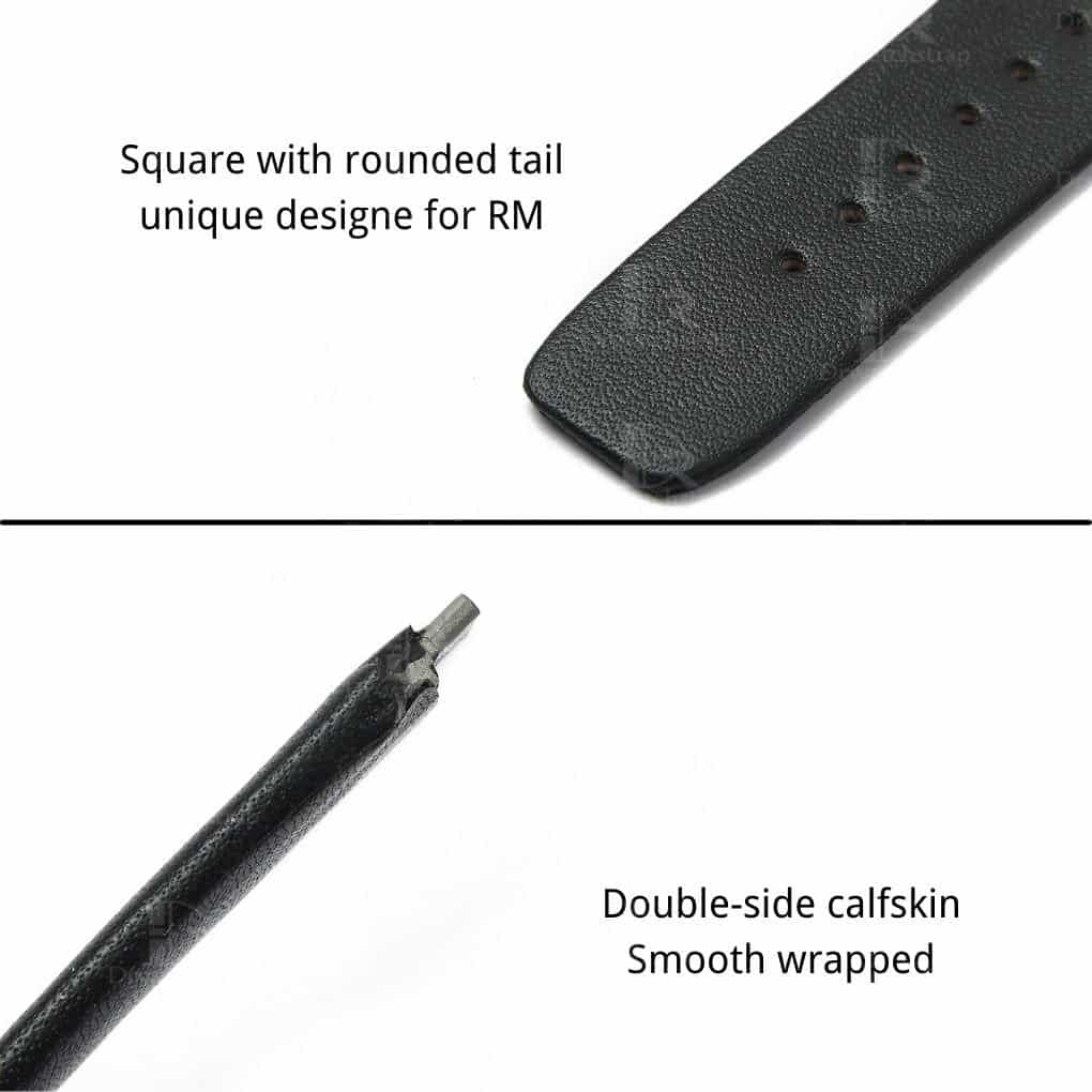 Custom best quality OEM black premium calfskin replacement Richard Mille leather watch band and watch strap for Richard Mille RM 005 007 010 011 016 030 035 055 067 and more luxury watches at a discount price - Shop the high-end cal leather watch bands and straps online