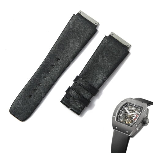 Richard-Mille-black-calfskin-leather-watch-band-custom-strap (9) Custom best quality OEM black premium calfskin replacement Richard Mille leather watch band and watch strap for Richard Mille RM 005 007 010 011 016 030 035 055 067 and more luxury watches at a discount price - Shop the high-end cal leather straps online