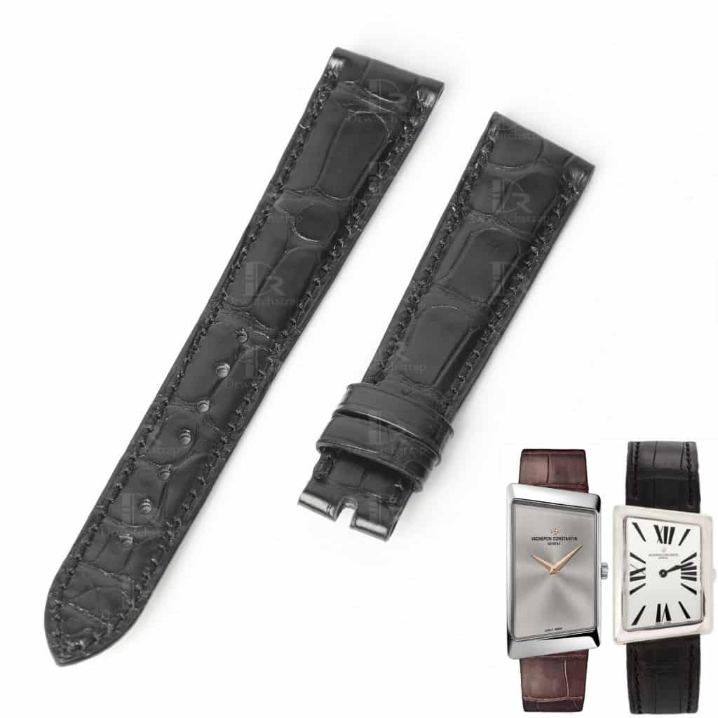 Vacheron Constantin 1972 Asymmetric replacement black leather watch band for sale aftermarket strap