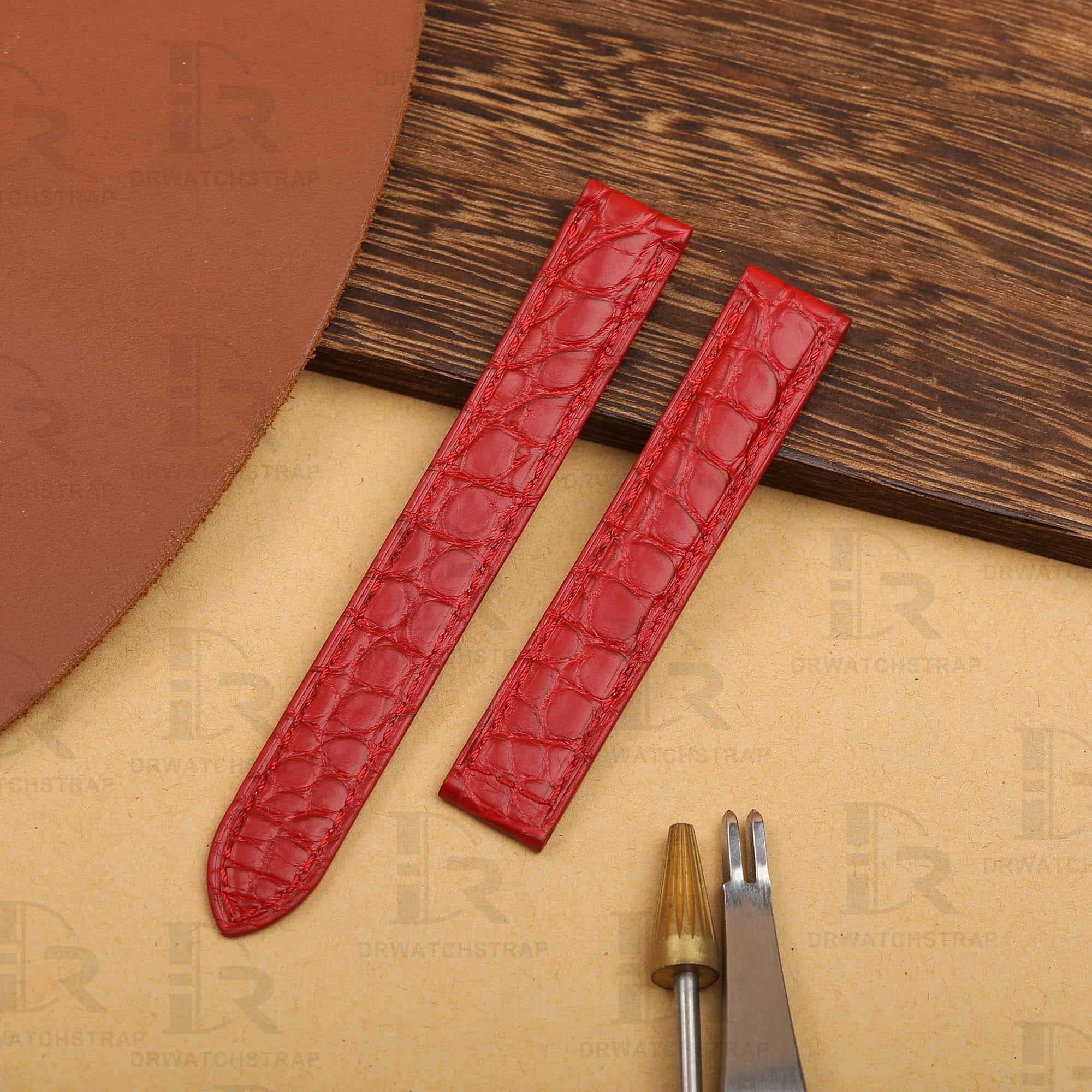 replacement Red alligator leather strap for for Cartier Tank & Ronde Solo – Customized