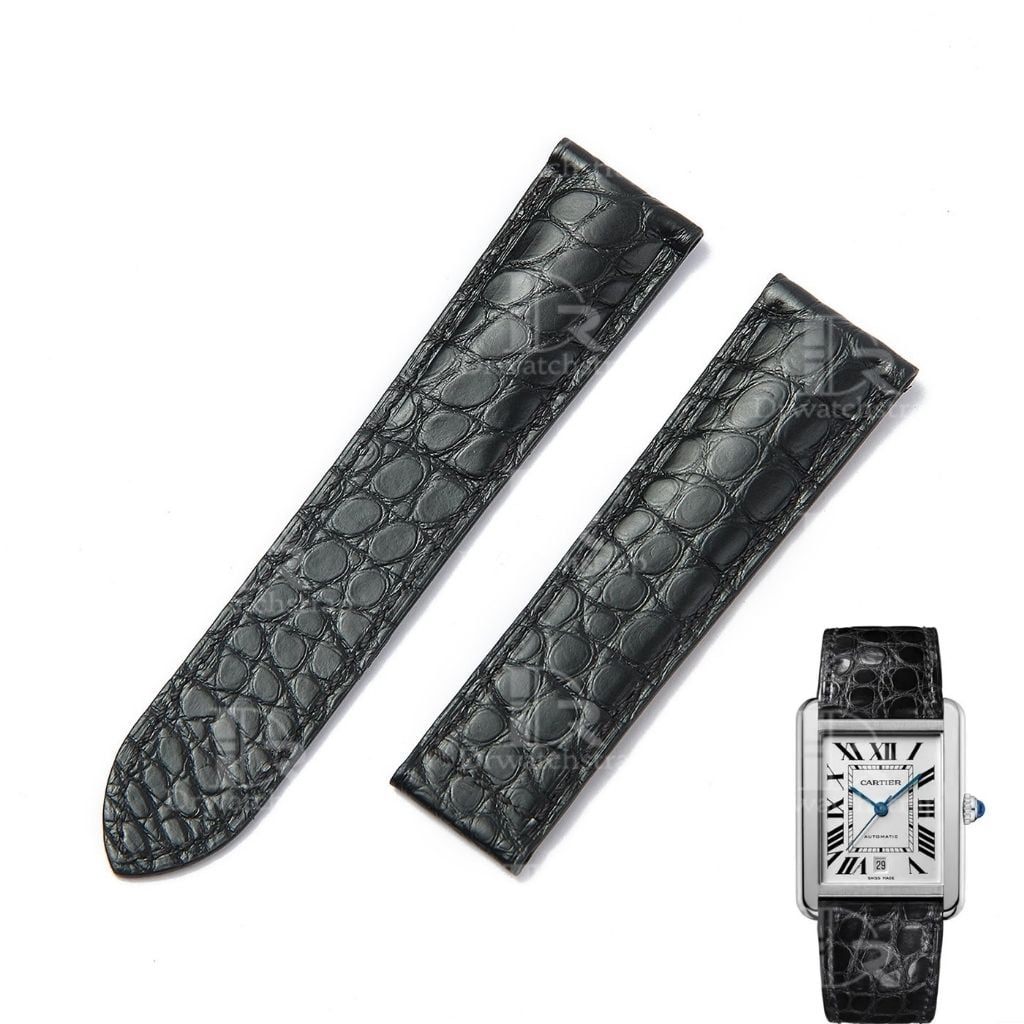 The best quality genuine custom handmade American Alligator leather black strap and watch band round-scale replacement for Cartier Tank & Ronde Solo mans and women's luxury watches - 100% Customized bespoke crocodile leather straps & watchbands from DR Watchstrap at a low price