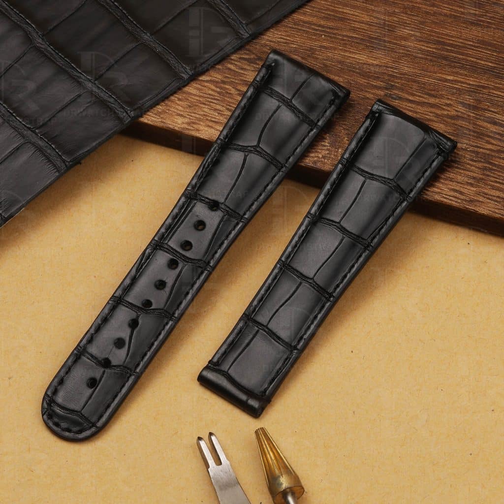 Custom replacement black alligator crocodile Breguet leather strap and watch band for Breguet Tradition 5707 7787