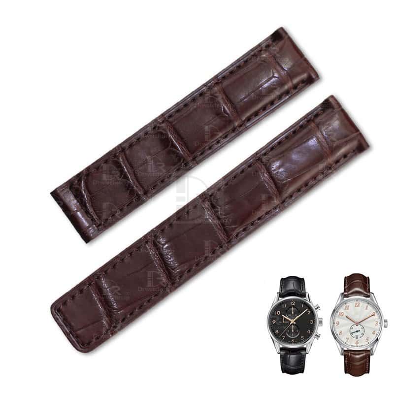 Custom genuine best quality brown alligator Tag Heuer leather watch band and watch strap replacement for Tag Heuer Monaco Carrera Heritage luxury watches - shop high-end crocodile leather straps online at a low price