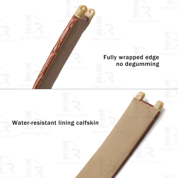 Fully wrapped edge and premiucm calfskin leather of the Omega De Ville watch band