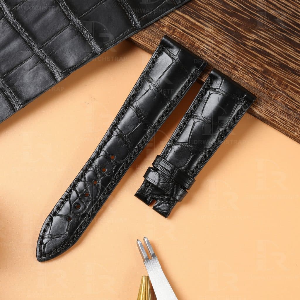 Buy Custom Oris Chet Black Alligator leather strap 20mm 21mm 22mm Handmade watch strap