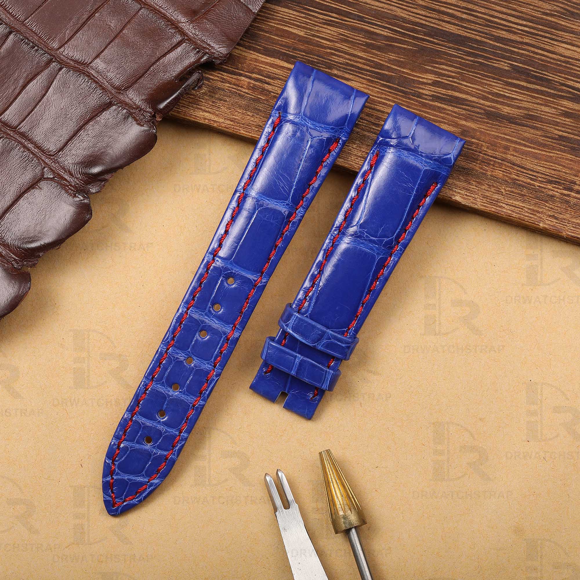 Replacement Aftermarket Blue leather watch band for Franck Muller Conquistador 8006 SC strap (1)