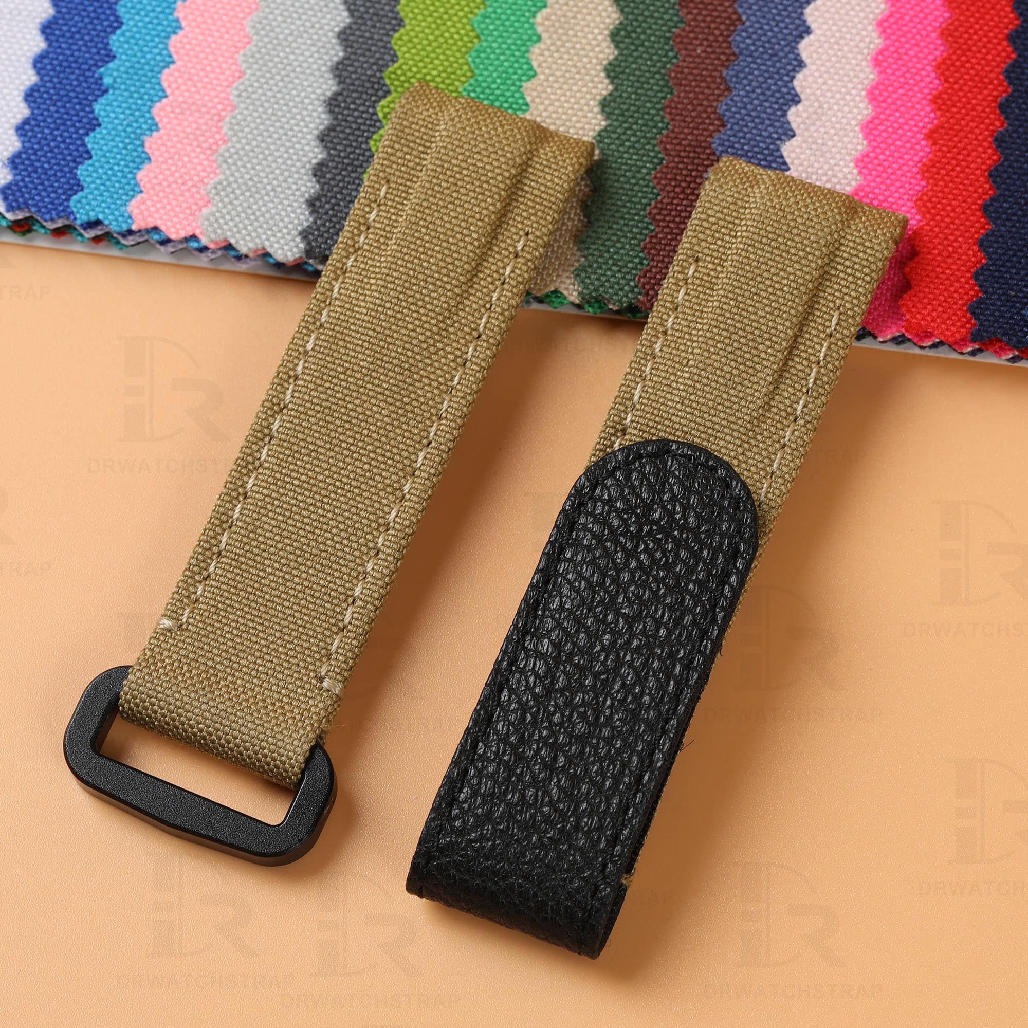 Custom velcro watch band for Rolex DIW Daytona curved end 2 pin spring holes