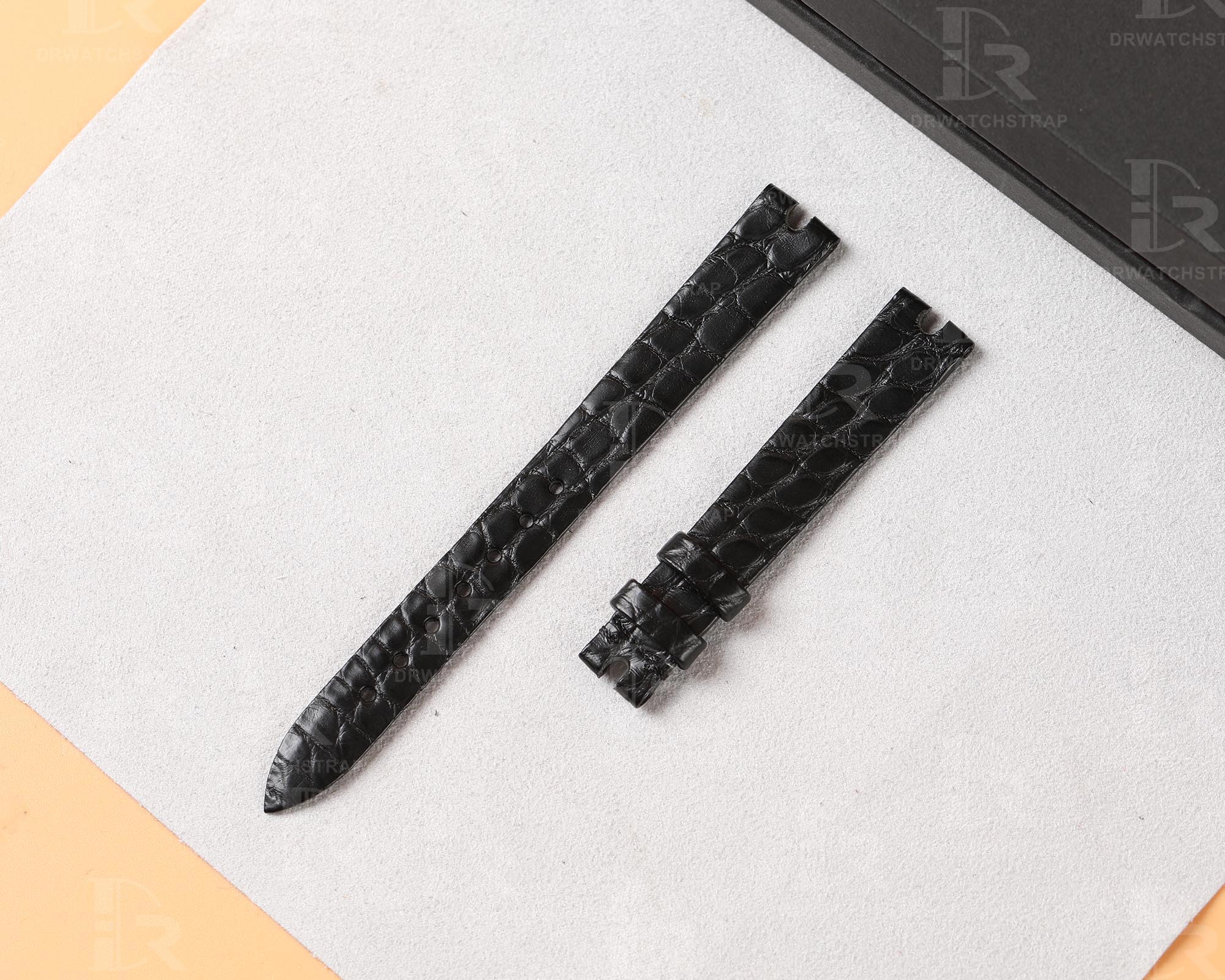 Custom handmade black round-scale replacement leather watchband for Chopard Happy Diamond straps