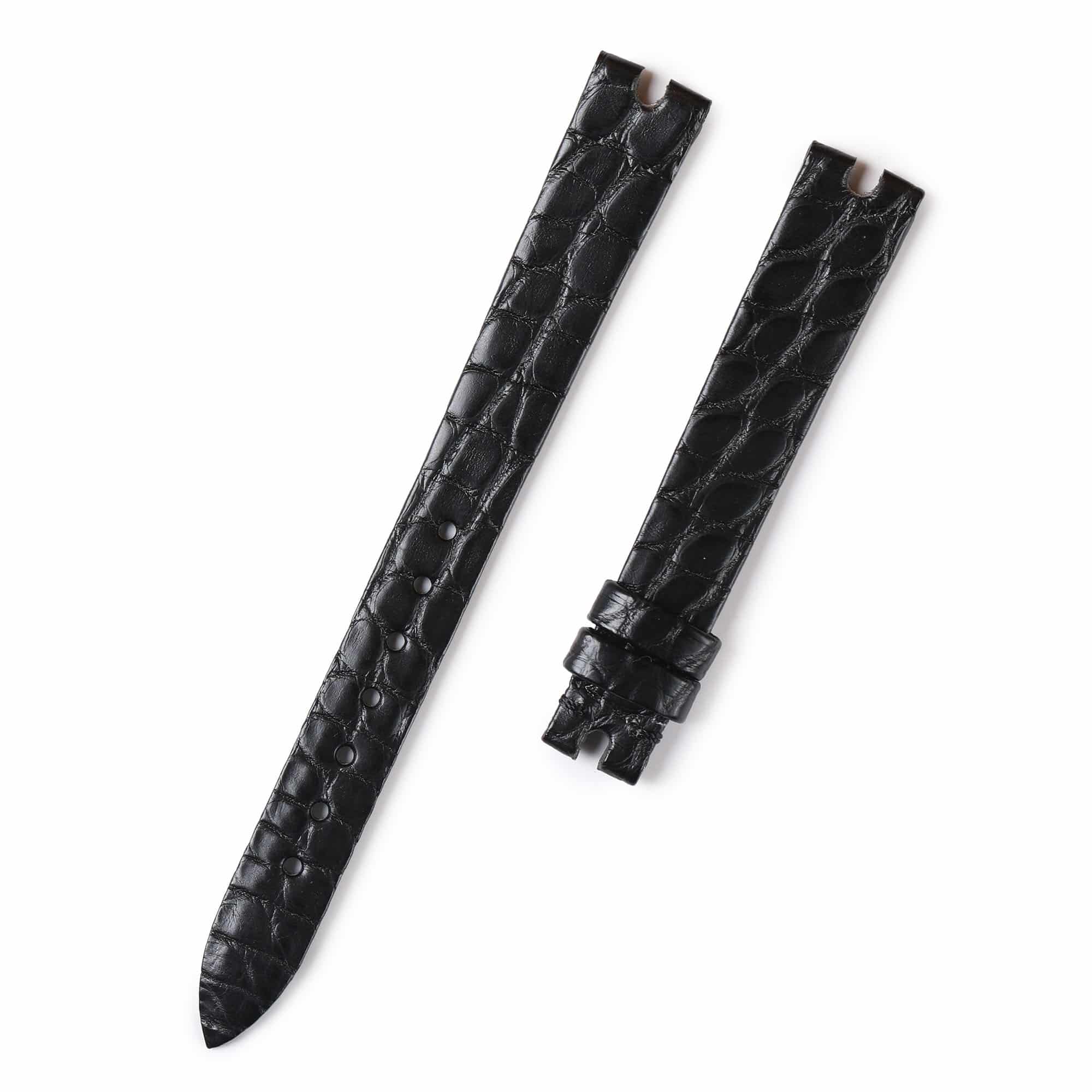 Custom handmade black round-scale replacement leather watch bands for Chopard Happy Diamond straps