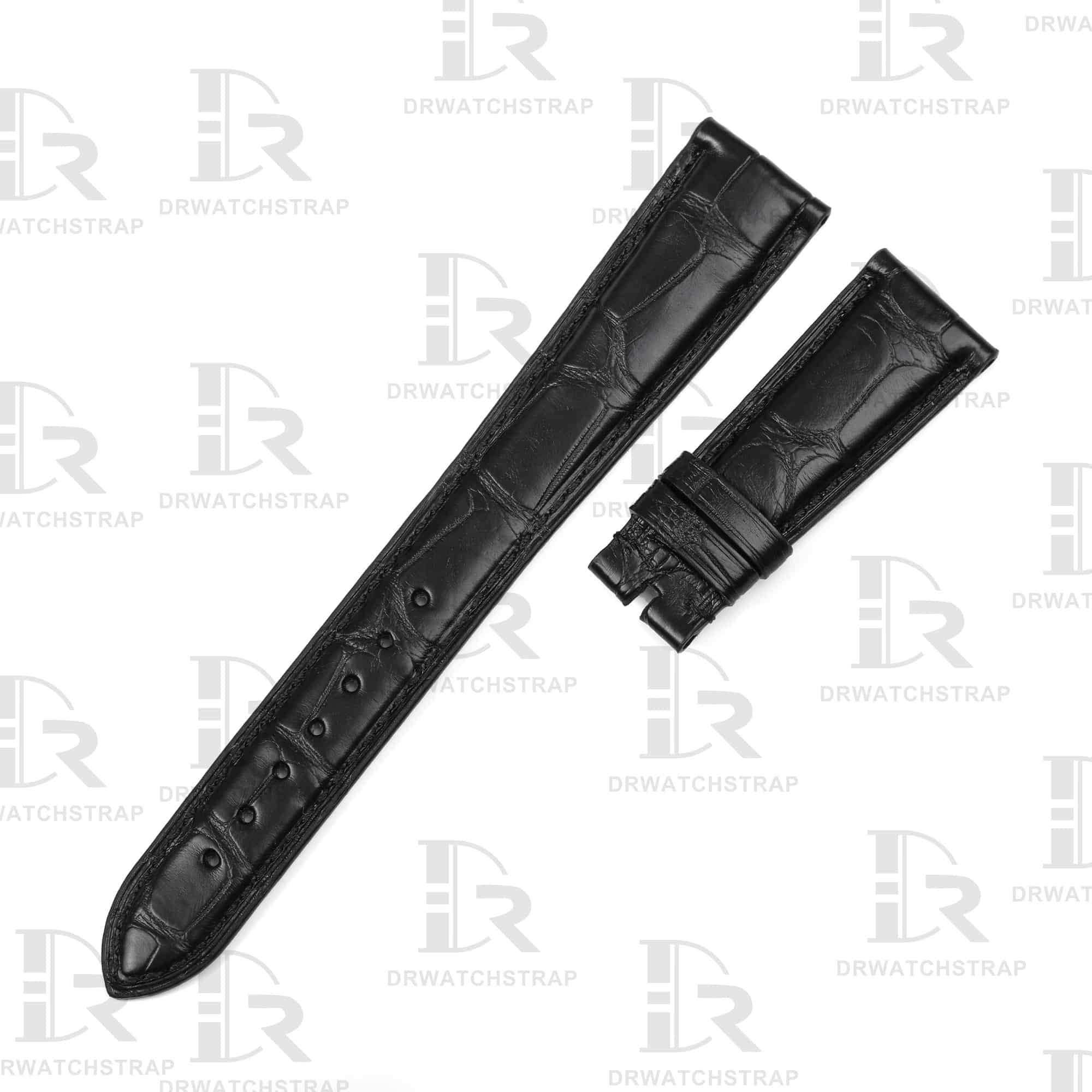 Custom Black alligator leather watch band curved end for Rolex Cellini Moonphase 20mm replacement Standard End strap