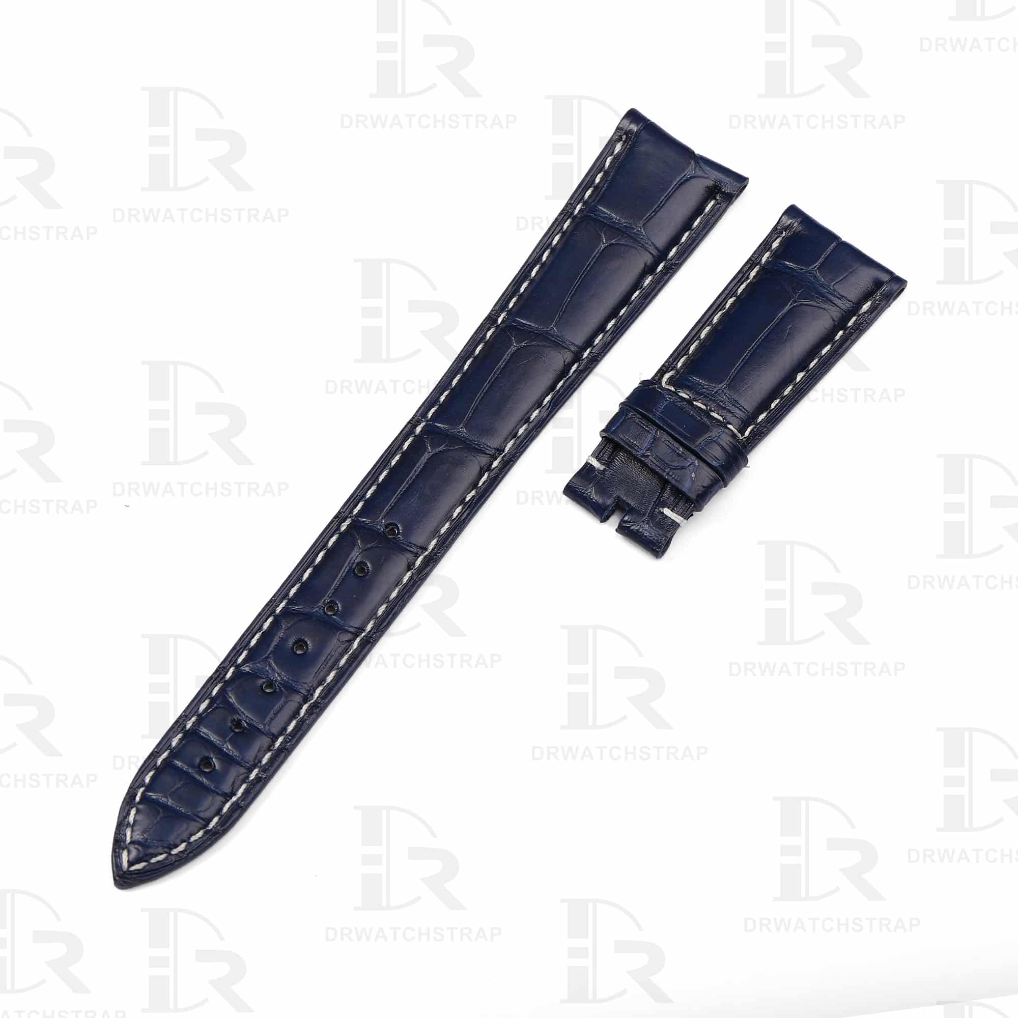 Custom alligator Blue leather strap curved end for Rolex Cellini Moonphase 20mm (1)
