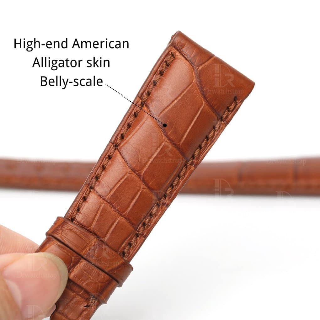 Custom High-end best quality Belly-scale alligator crocodile brown curved end leather watch band and watch strap replacement for Rolex Cellini Moonphase 20mm watches - Shop Rolex leather watch straps online at a low price