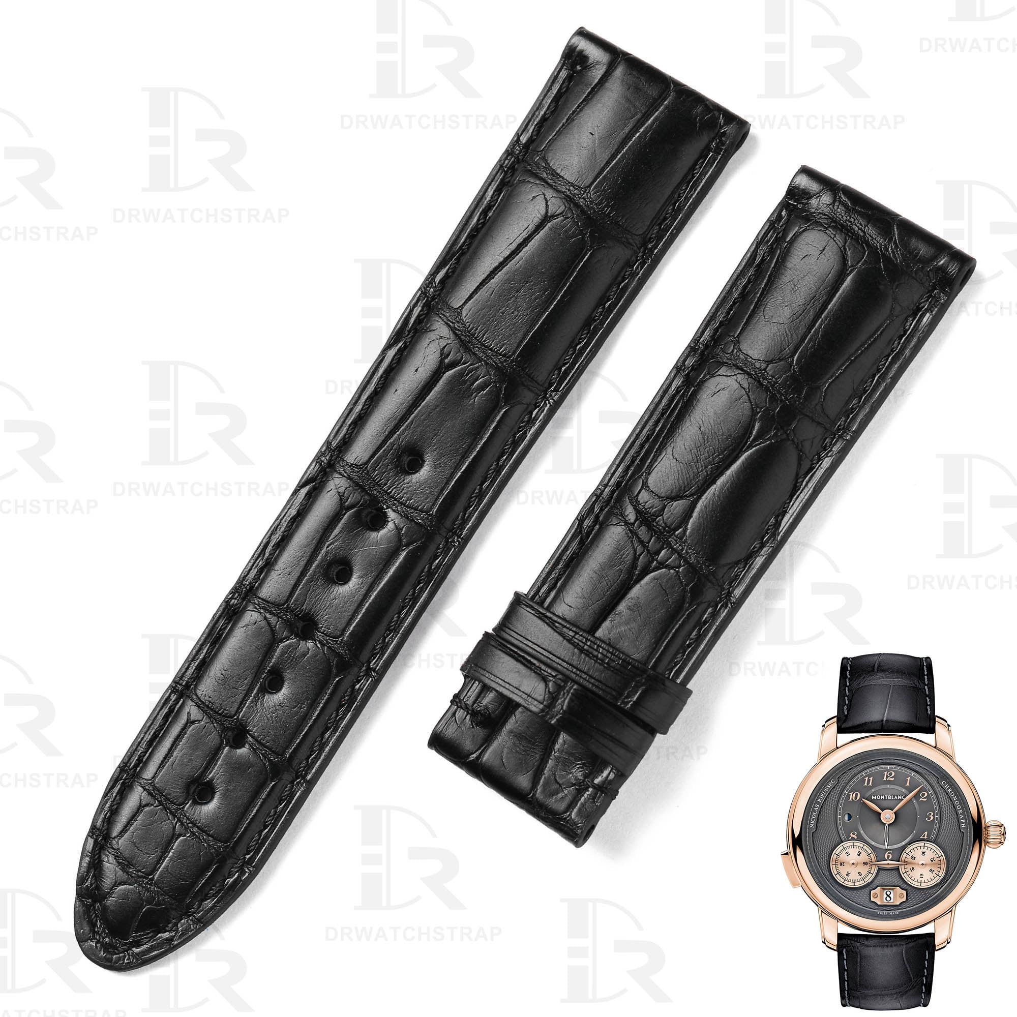 Handmade black alligator leather Montblanc watch strap