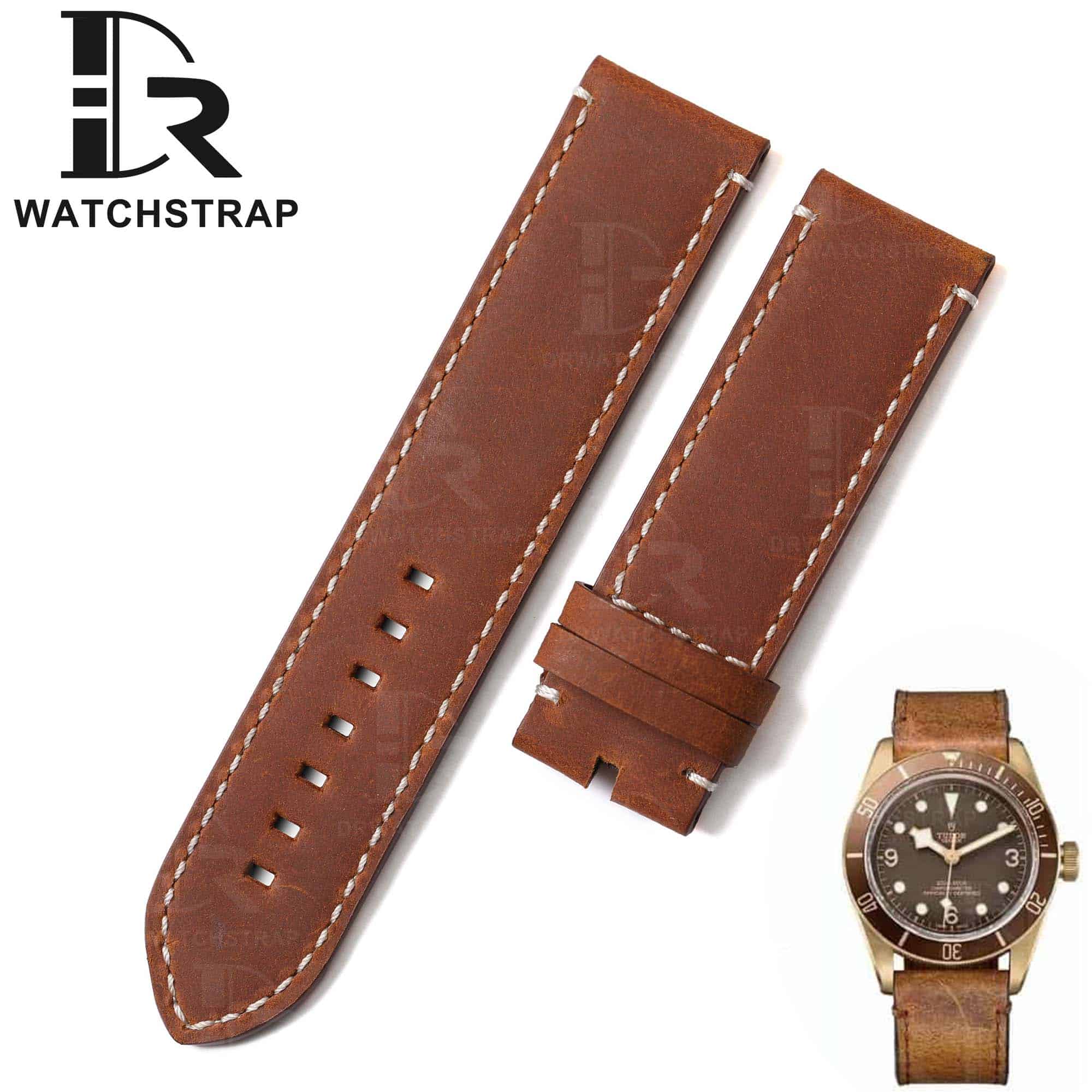 Custom brown vintage suede replacement Tudor leather watch band and strap for Tudor Black Bay 58 41 Bronze
