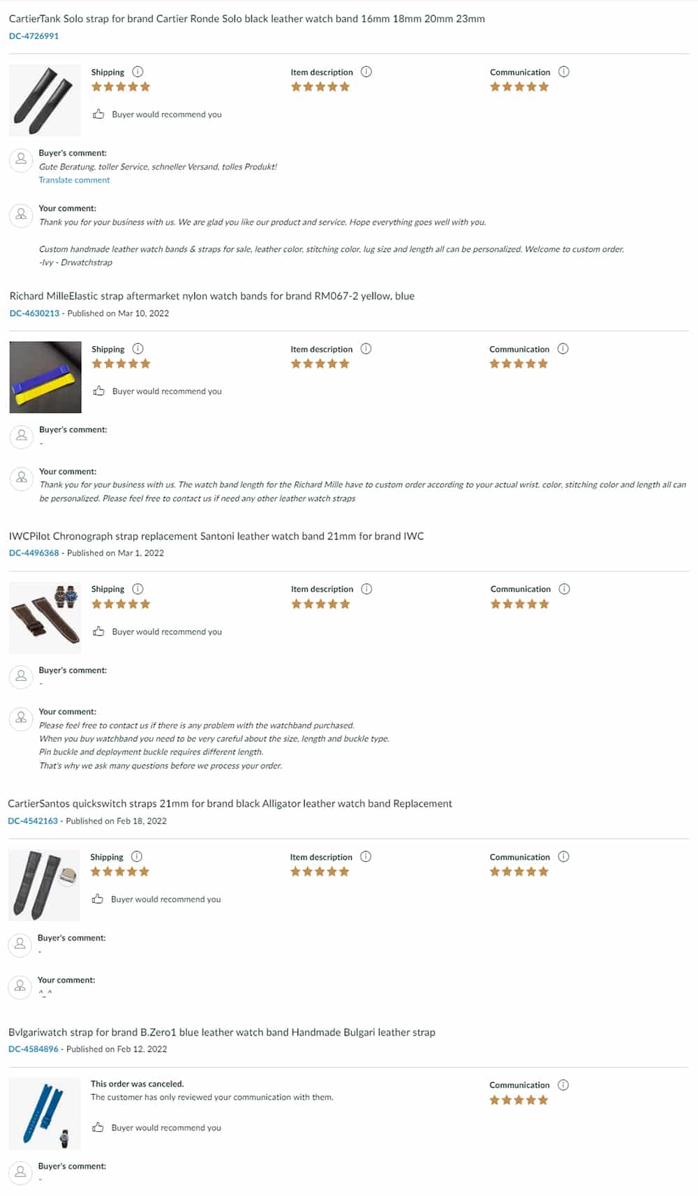 drwatchstrap review tetimonial - custom handmade leather watch band & straps - Ivy