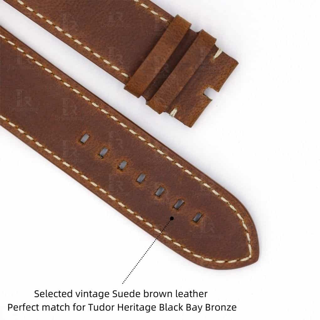 Replacement Vintage brown Suede leather watch band for Tudor Heritage Black Bay Bronze strap for sale 23mm