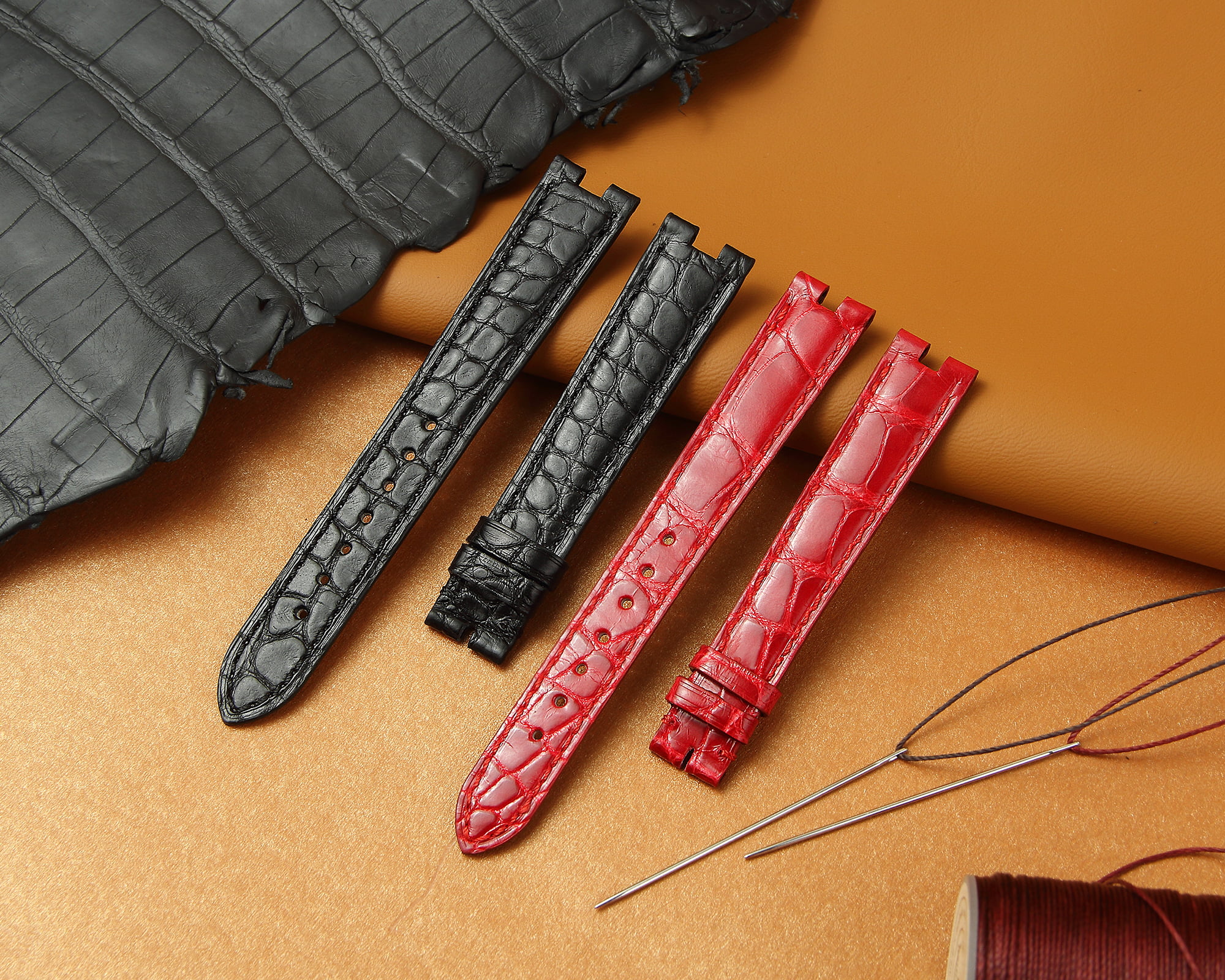 Replacement black red alligator leather strap for vintage Cartier vendome must de Cartier watchband (1)