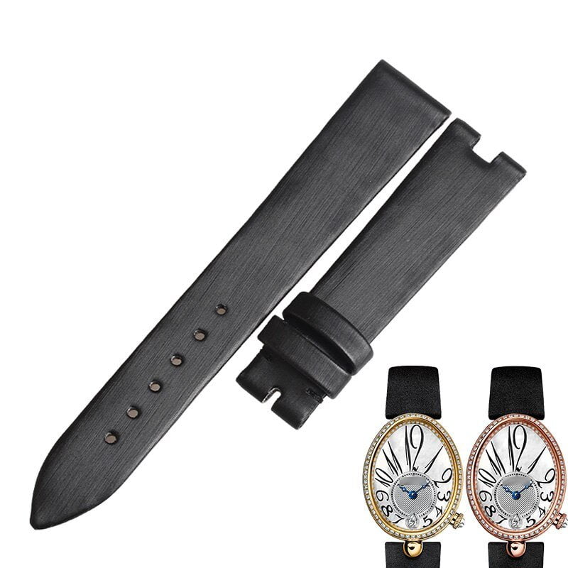 Replacement black satin leather watch band for Breguet Reine de Naples women strap