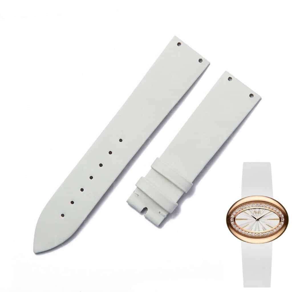 White Satin replacement leather watch strap with 2 holes for Piaget Limelight Magic hour