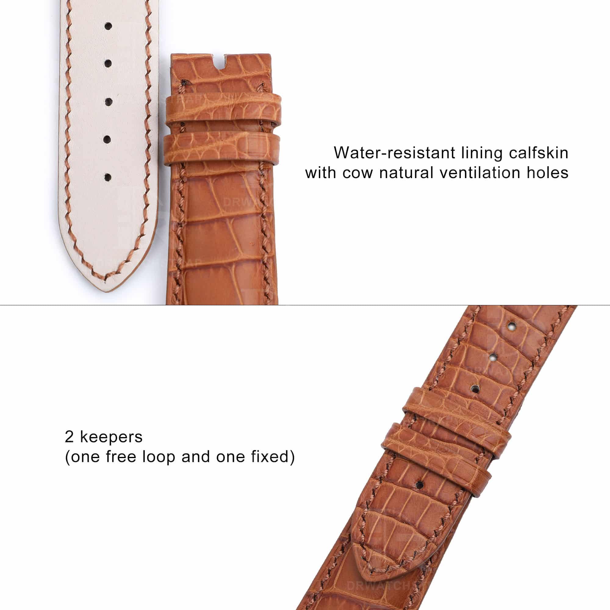 Custom handmade replacement Belly-Scale brown alligator watchbands for Chopard LU.C leather straps