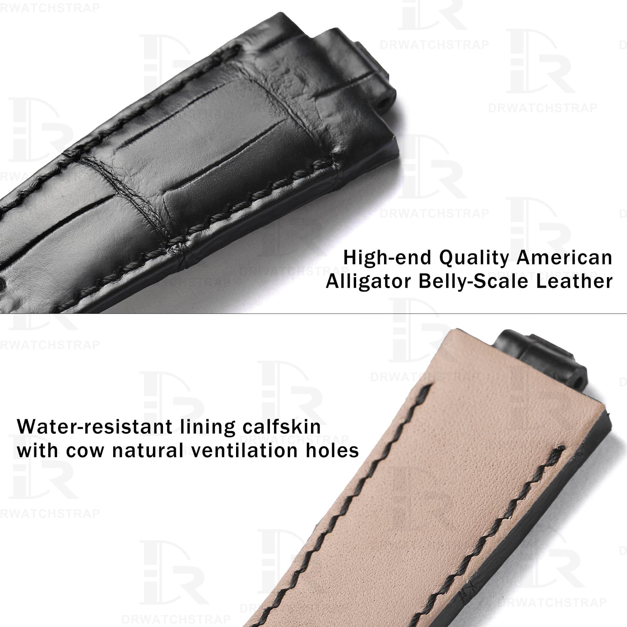 Buy Custom Uylsse Nardin Marine Black leather straps 23mm handmade alligator watch strap