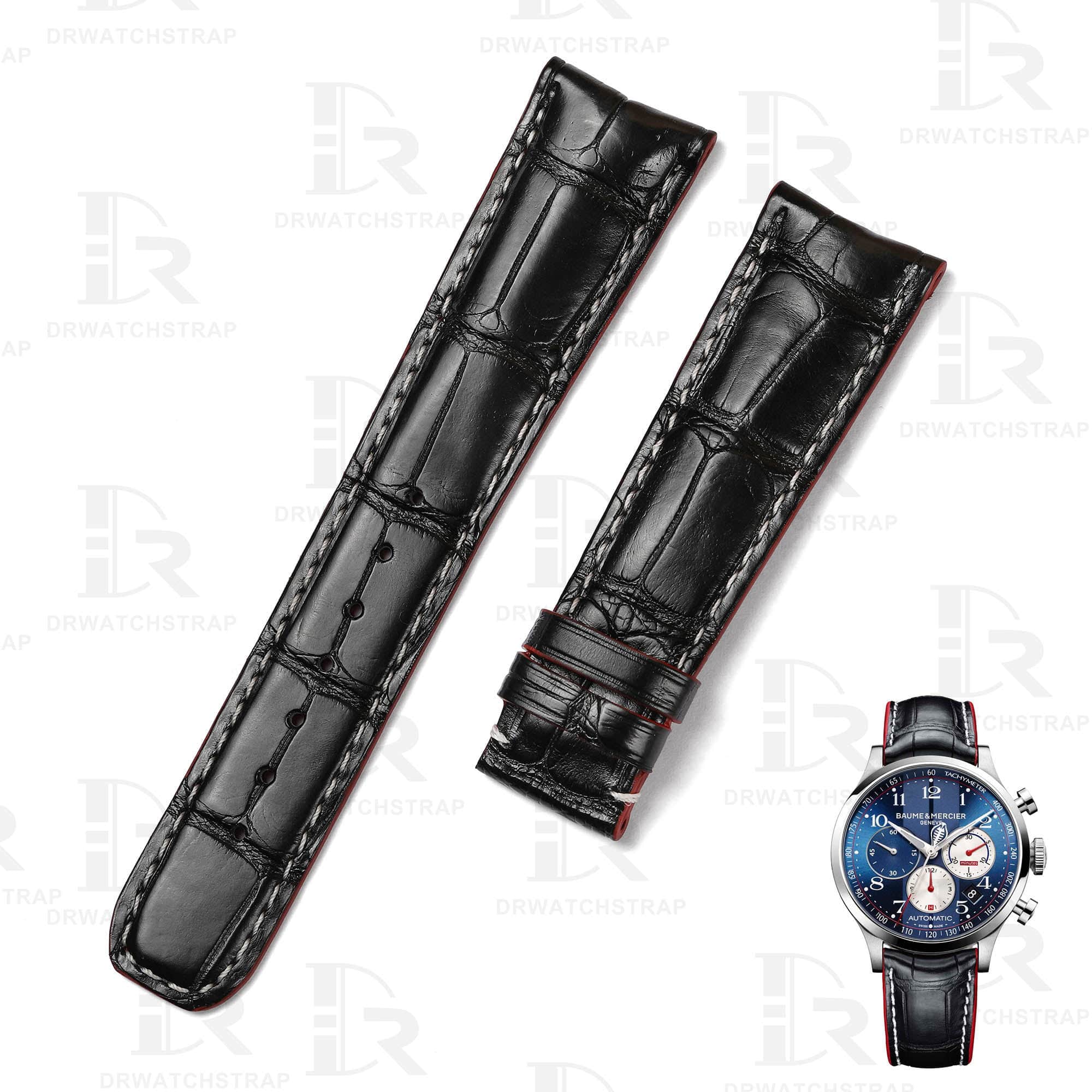 Buy custom baume mercier Black leather strap 18mm 19mm 21mm 22mm handmade for sale (1)