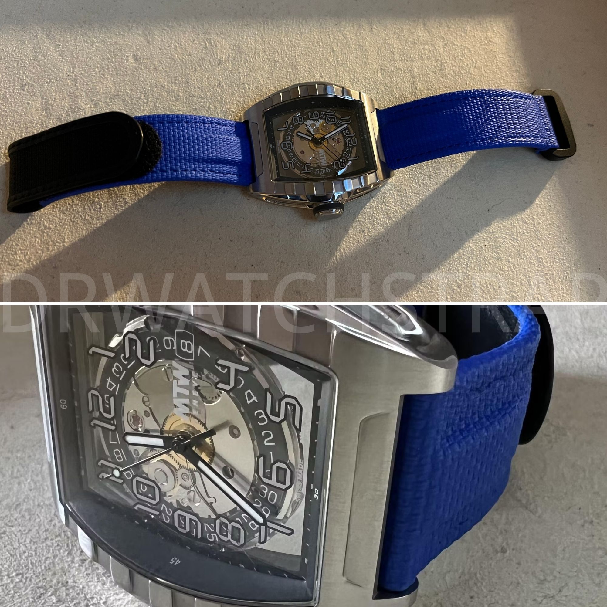 Canvas Pattern Rubber blue Velcro & Elastic strap for MTW geneva watch