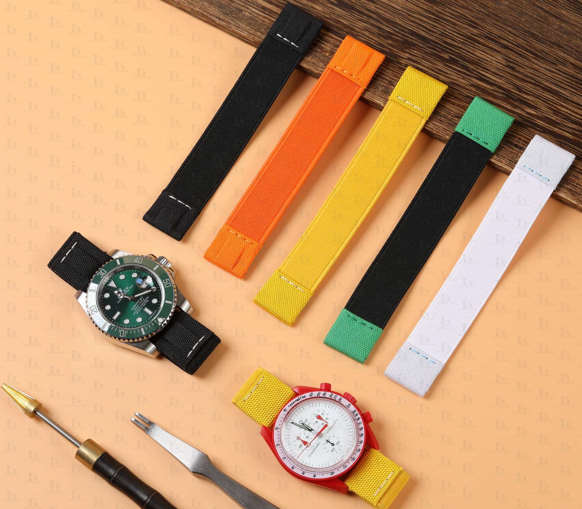 Custom elastic watch band for Omega x Swatch strap orange yellow green