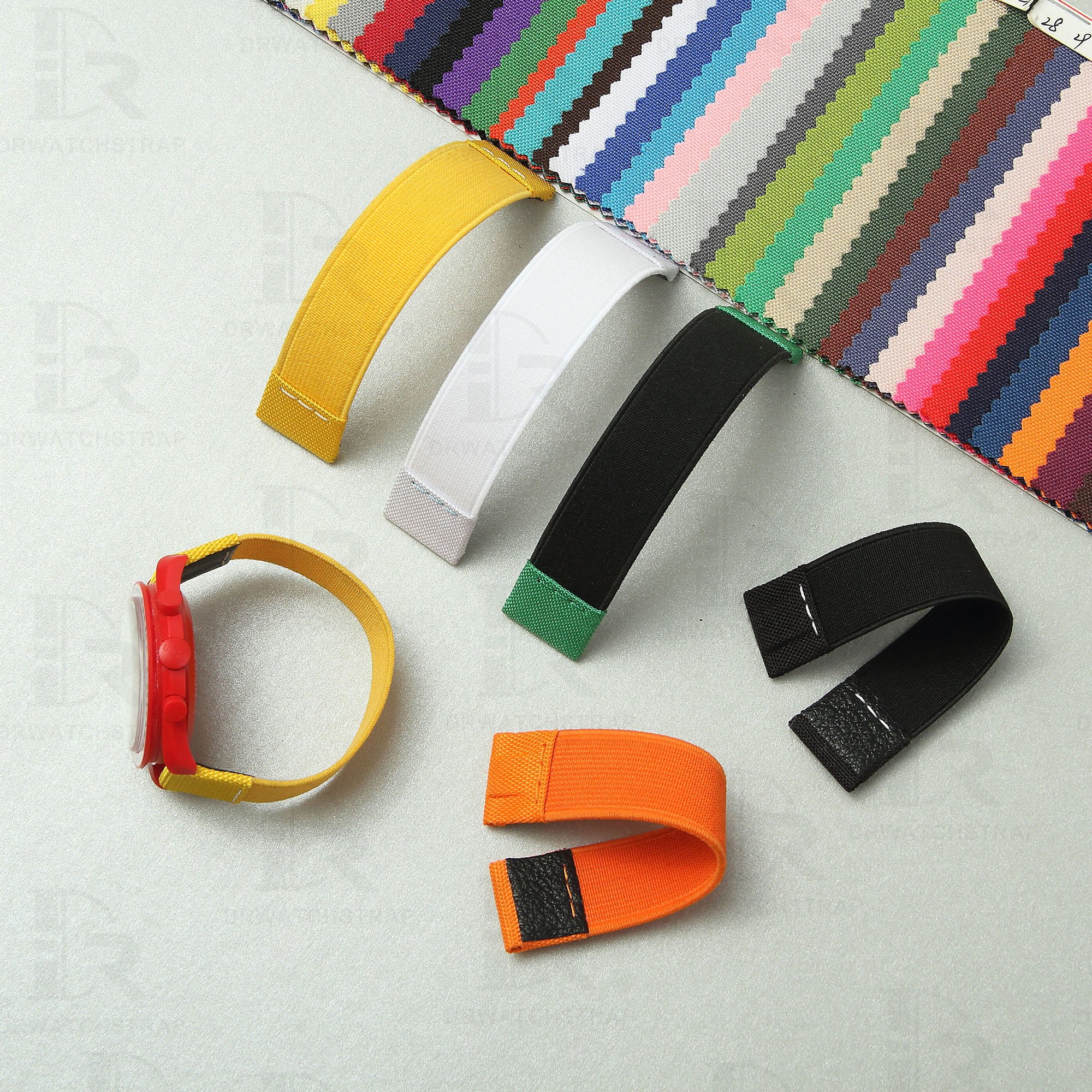 Custom handmade 20mm 21mm Elastic watch band yellow orange green black white replacement for Swatch Omega Speedmaster strap and Rolex
