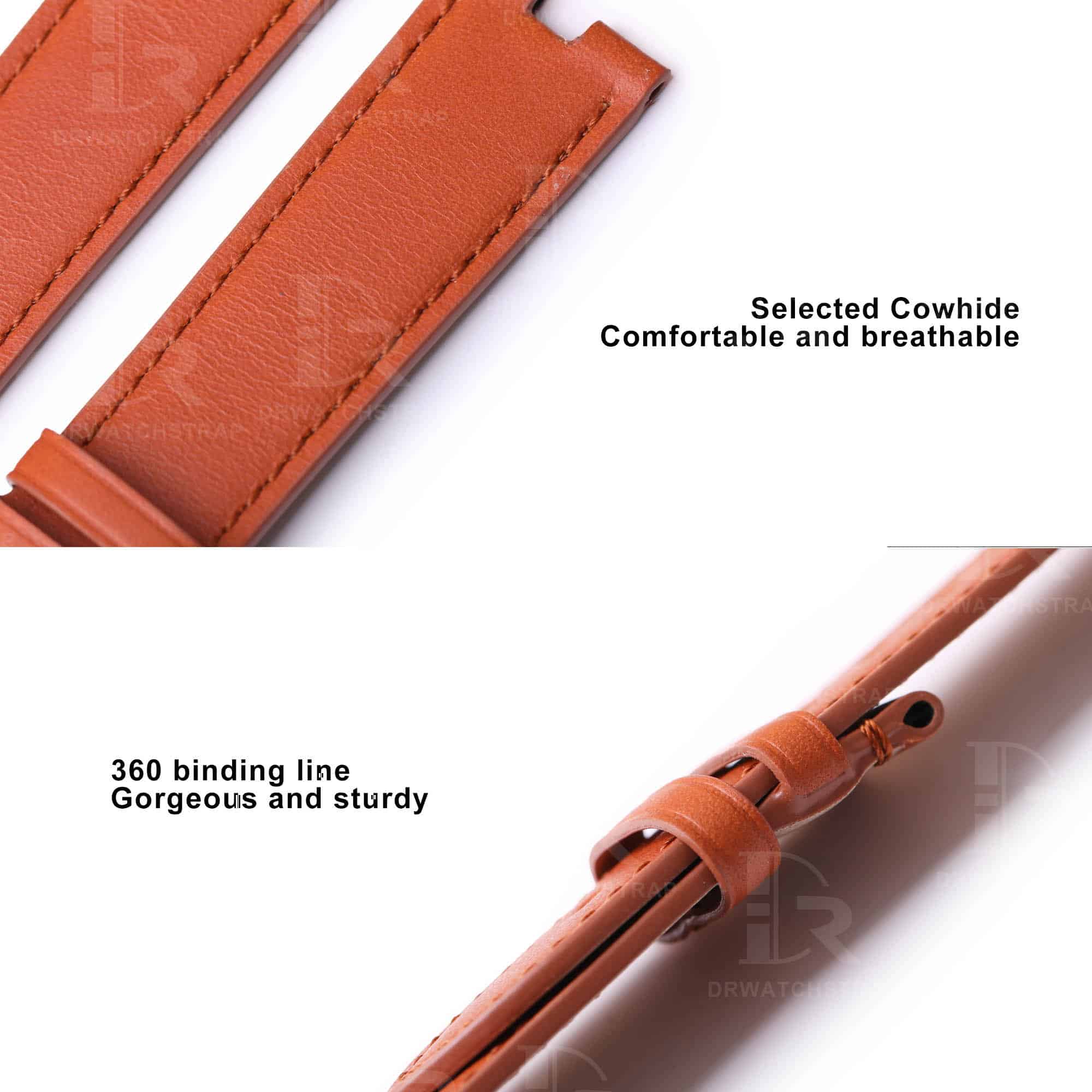 Custom handmade calfskin brown leather replacement watch band for Patek Philippe Ellipse straps