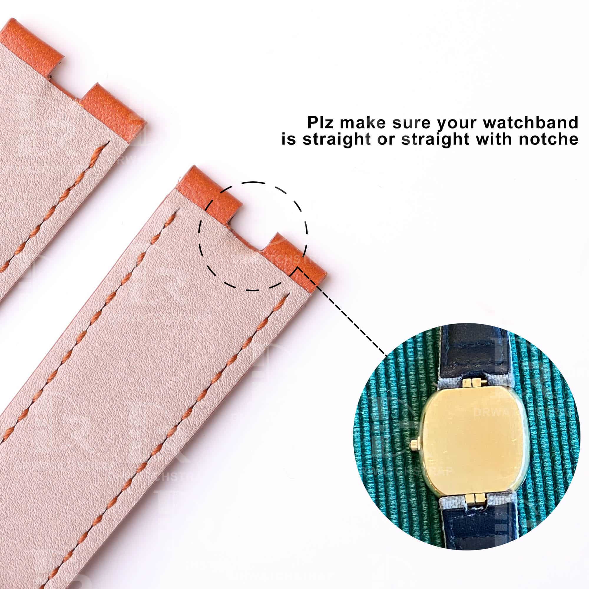 Handmade calfskin orange leather replacement watchbands for Patek Philippe Ellipse straps