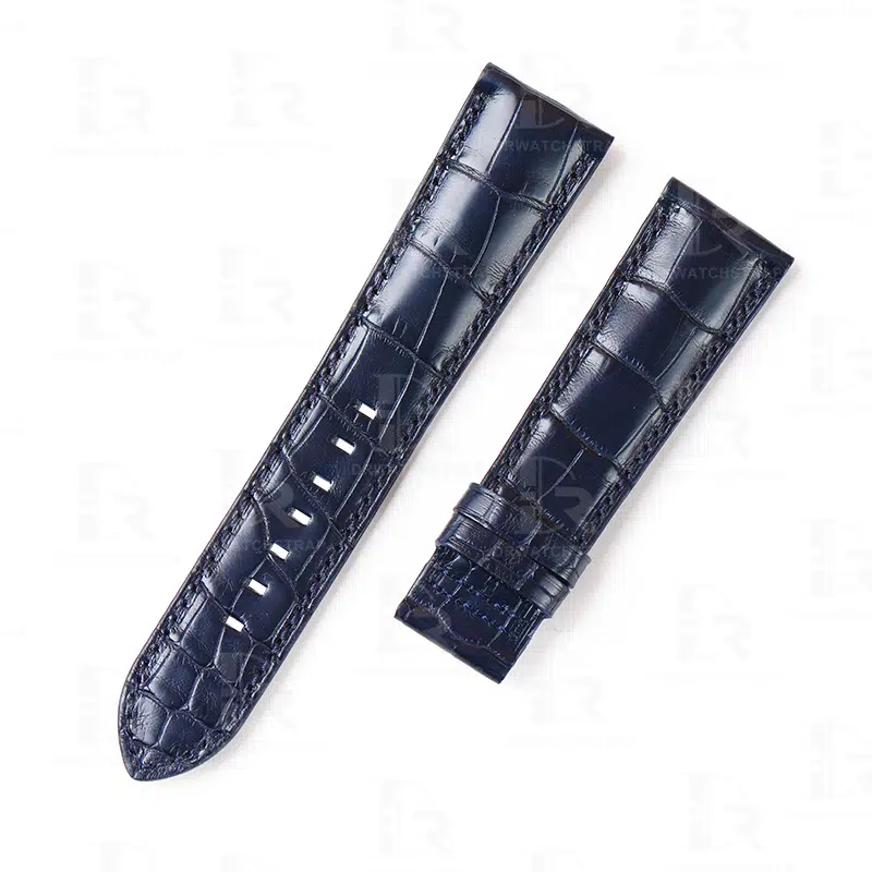 Handmade Alligator Leather Strap for Patek Philippe 5524R Watch Blue black. Custom Lug Size Blue