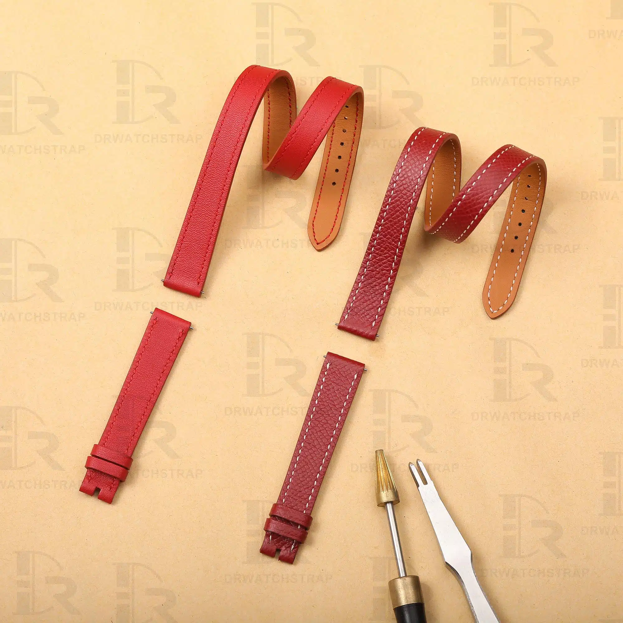 Hermes Red calfskin leather strap