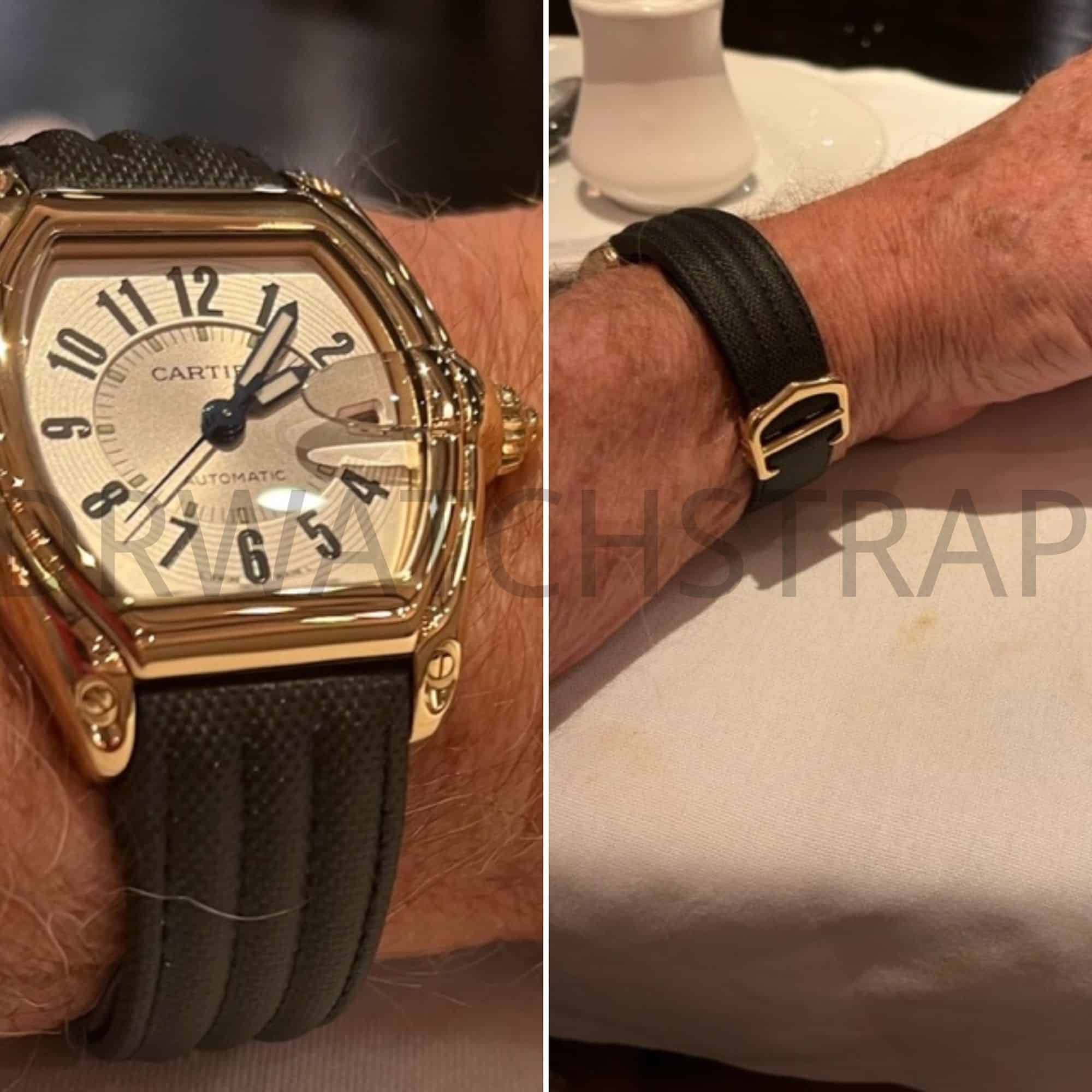 Cartier Roadster on Wrist with custom black kelvar watch strap