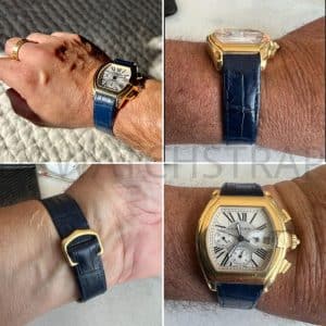 Custom blue leather watch strap for Cartier Roadster